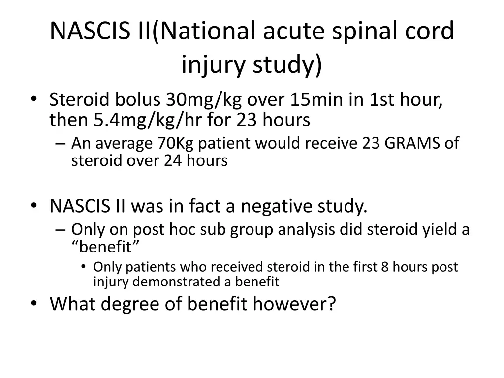 nascis ii national acute spinal cord injury study