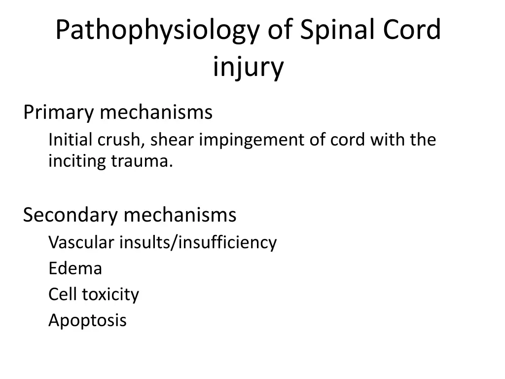 pathophysiology of spinal cord injury