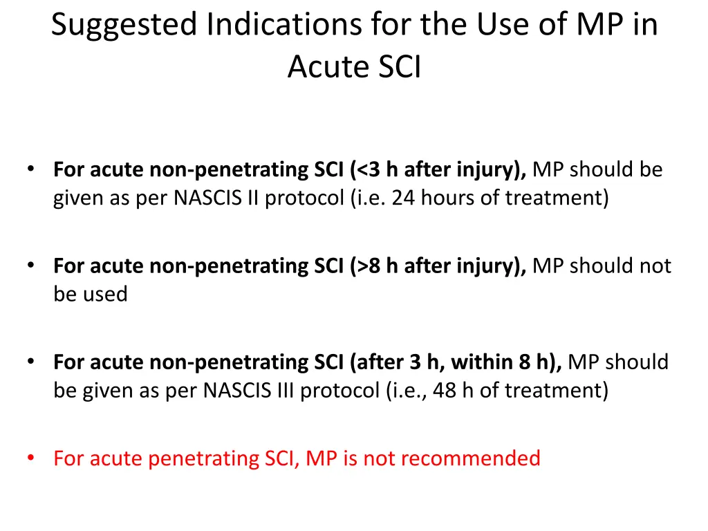 suggested indications for the use of mp in acute