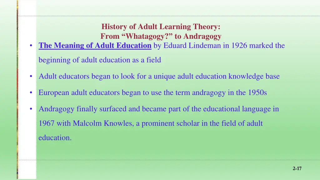 history of adult learning theory from whatagogy