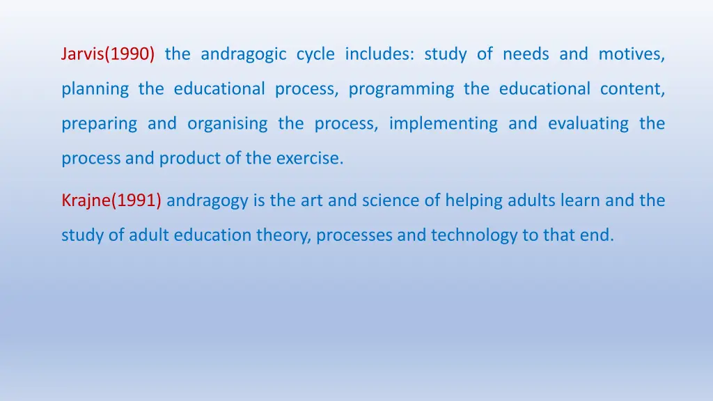 jarvis 1990 the andragogic cycle includes study
