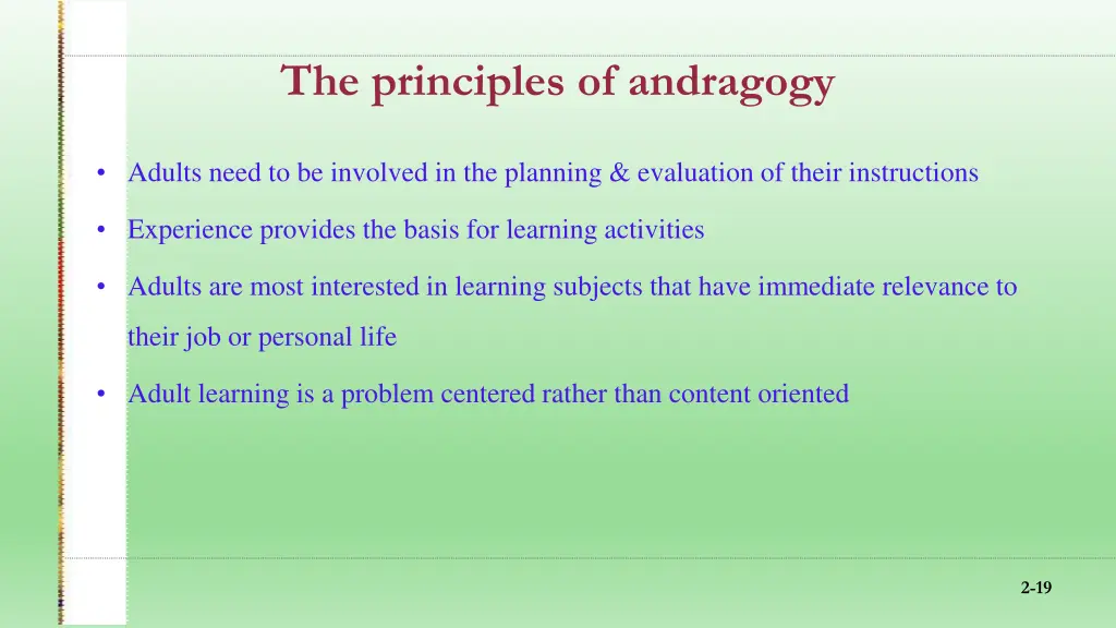 the principles of andragogy