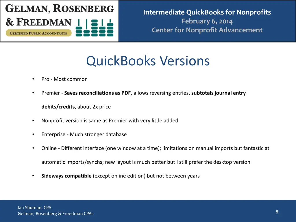 intermediate quickbooks for nonprofits february 6