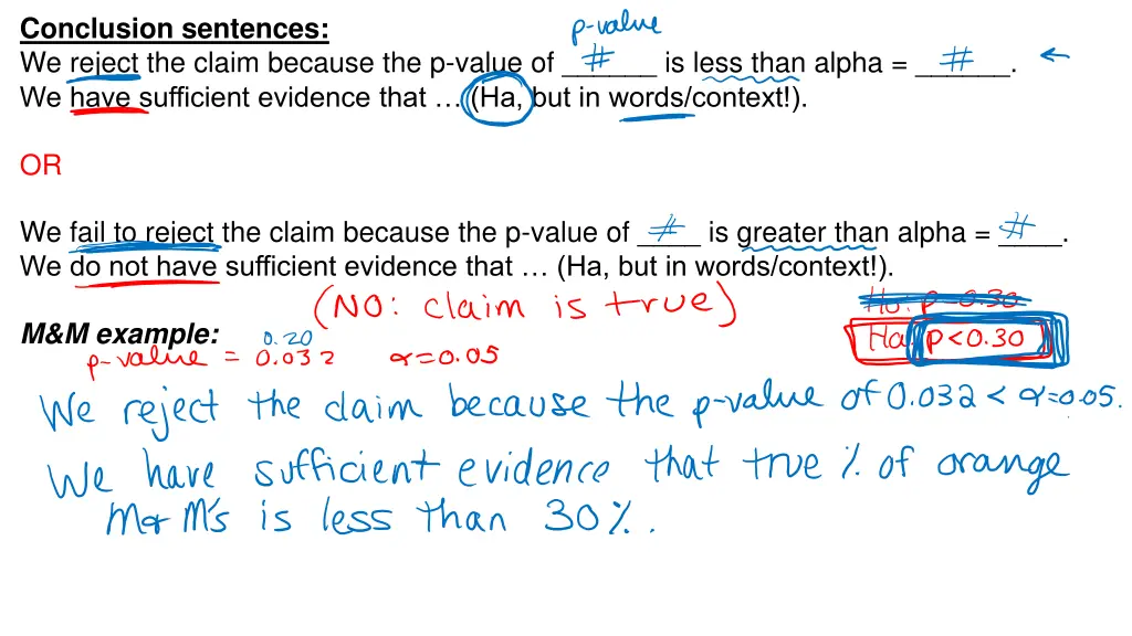 conclusion sentences we reject the claim because