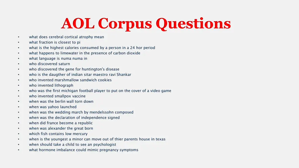 aol corpus questions