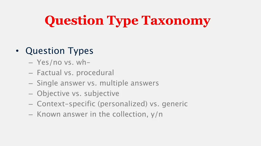 question type taxonomy
