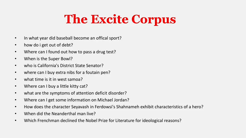 the excite corpus