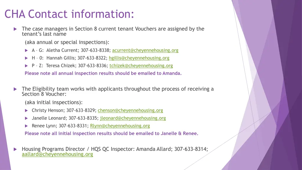 cha contact information