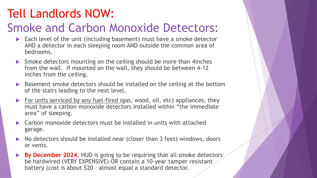 tell landlords now smoke and carbon monoxide