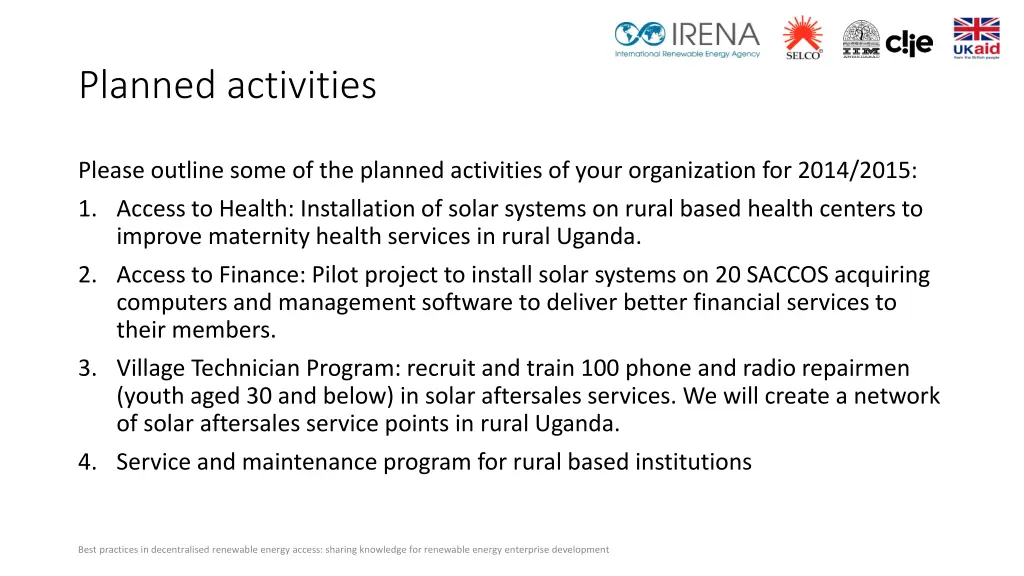 planned activities