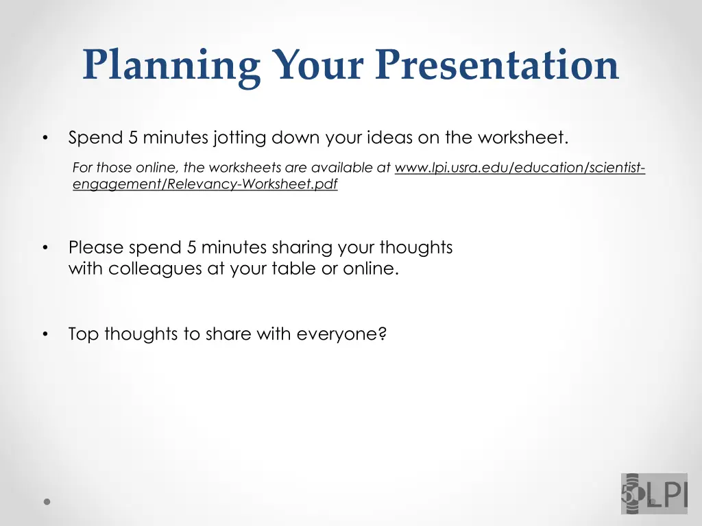 planning your presentation