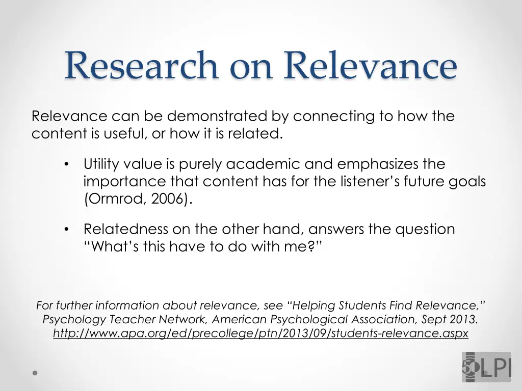 research on relevance 1