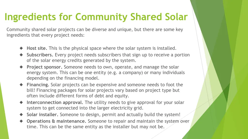 ingredients for community shared solar