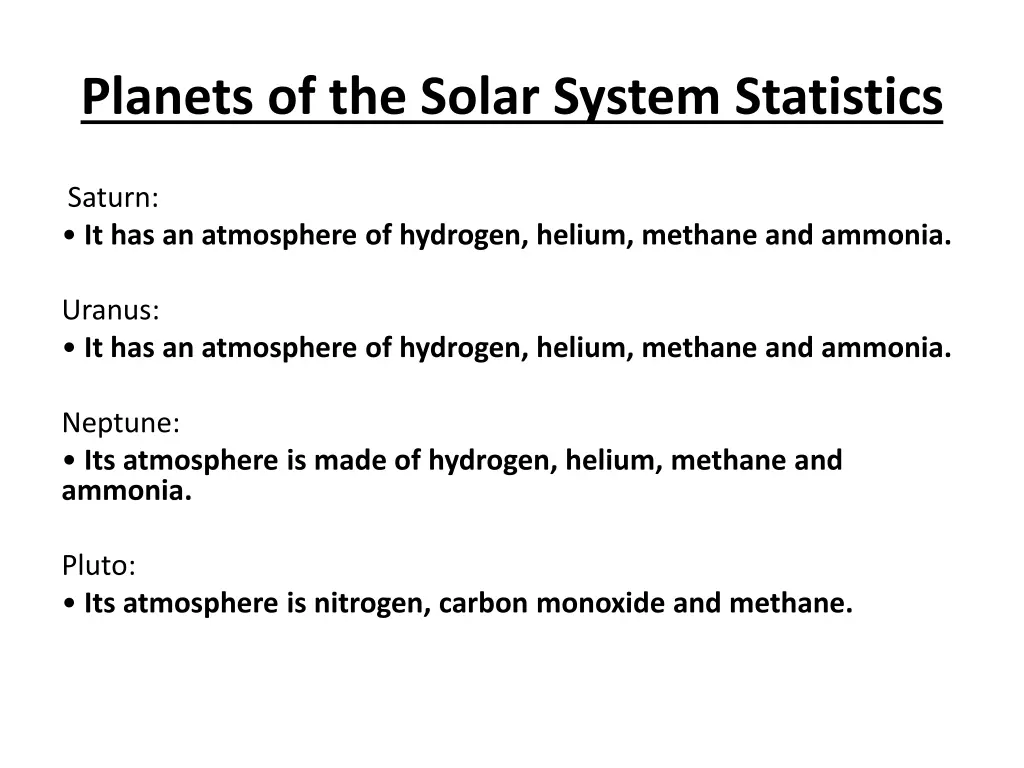 planets of the solar system statistics 1