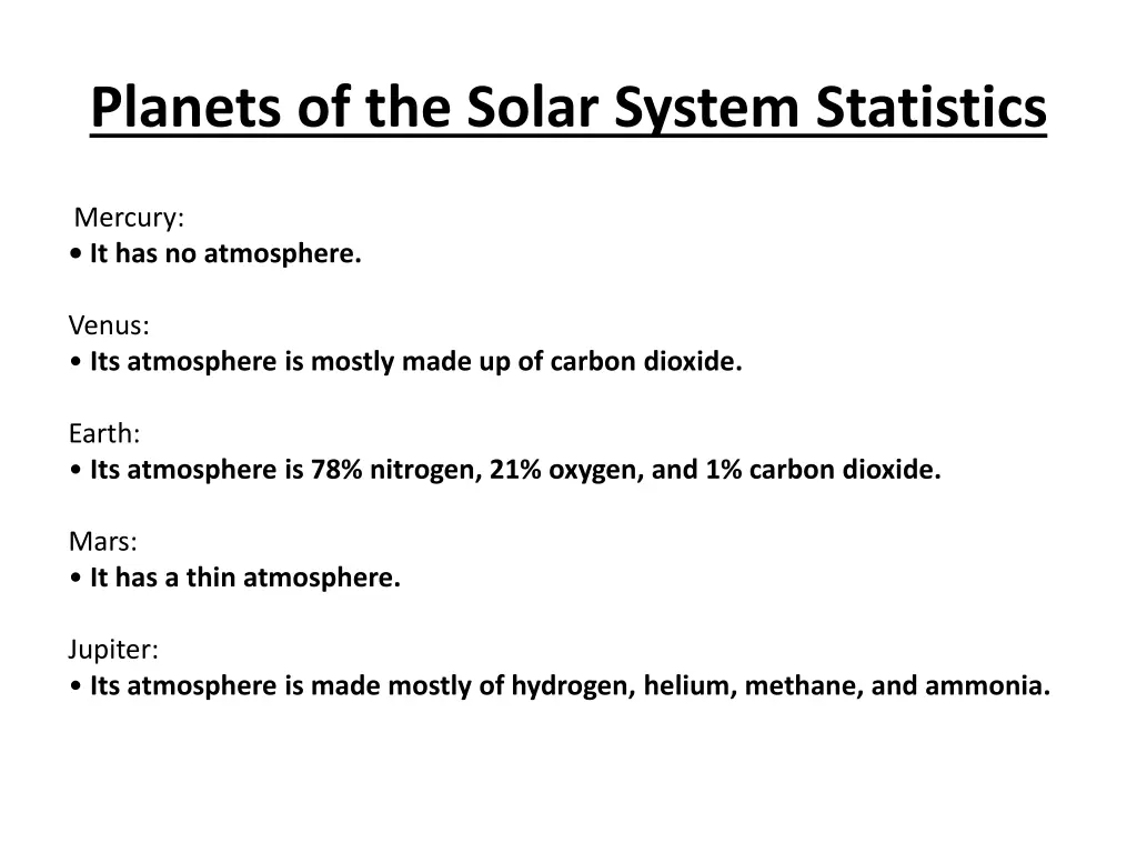 planets of the solar system statistics