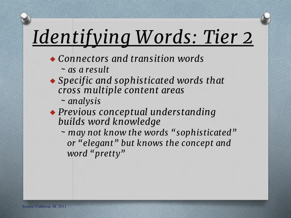 identifying words tier 2