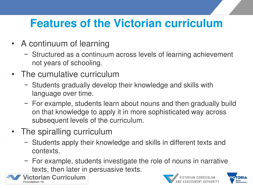features of the victorian curriculum