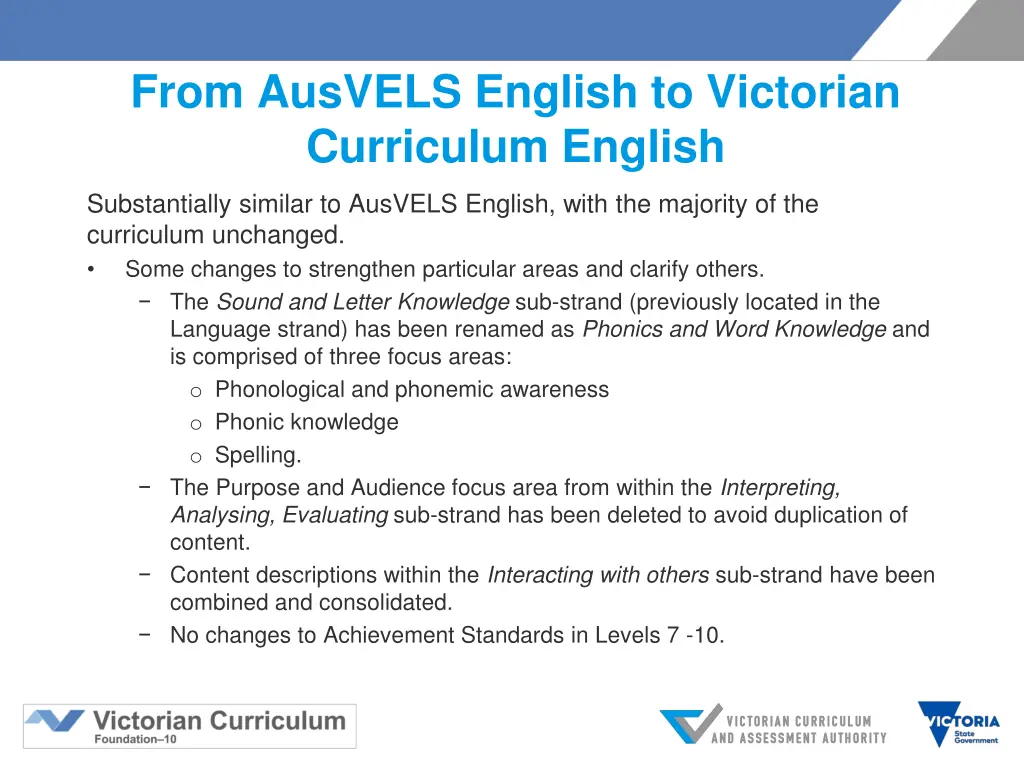 from ausvels english to victorian curriculum