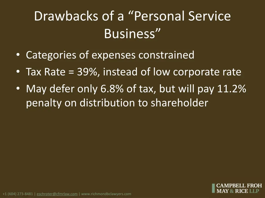 drawbacks of a personal service business
