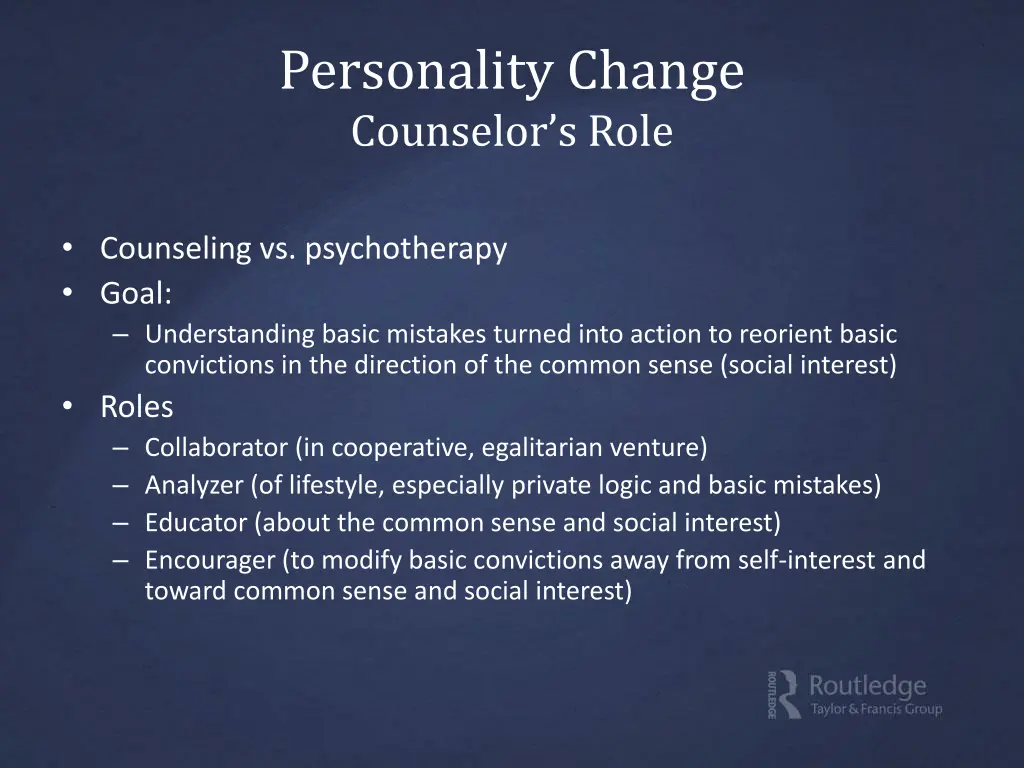 personality change counselor s role