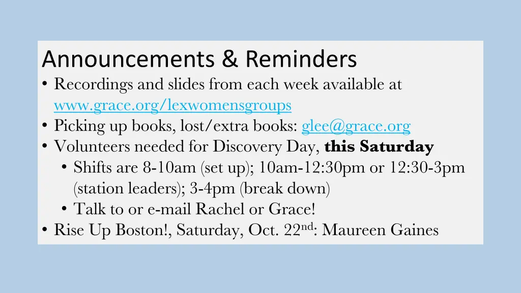 announcements reminders recordings and slides