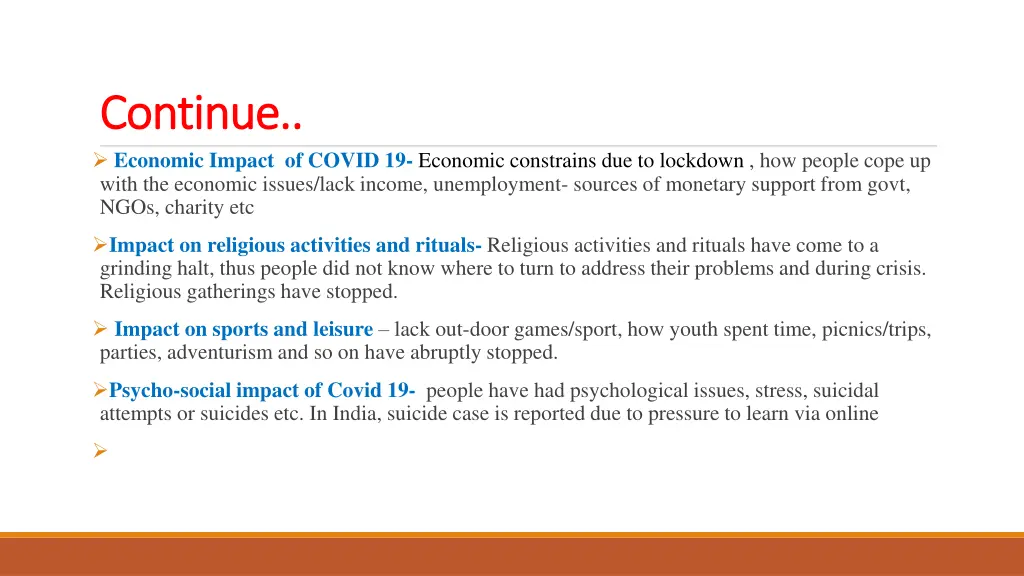 continue continue economic impact of covid