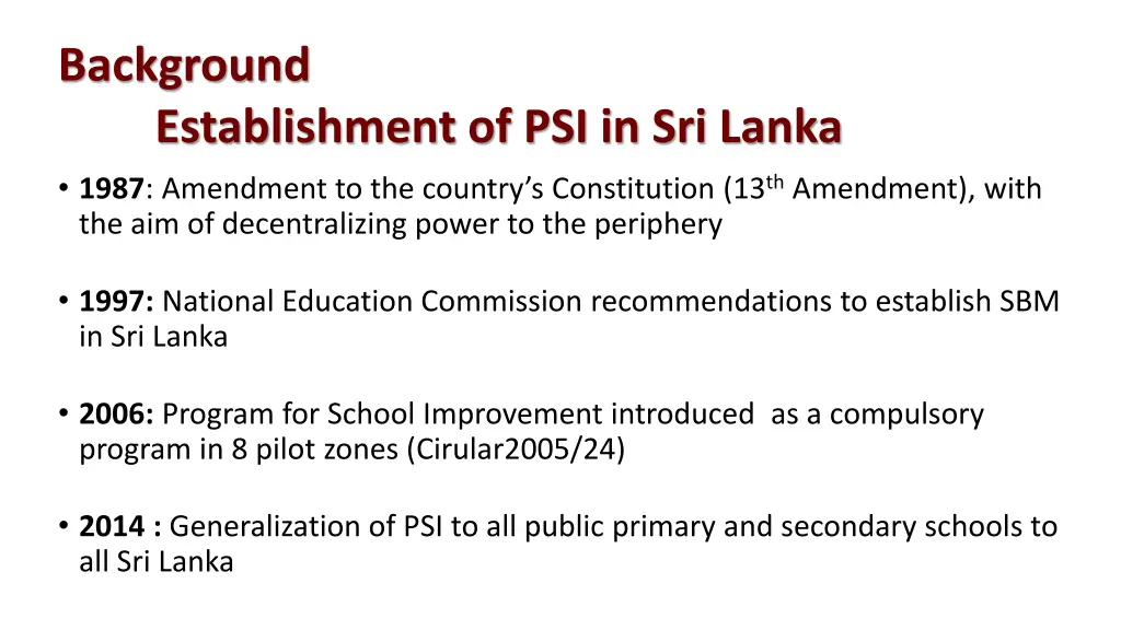 background establishment of psi in sri lanka