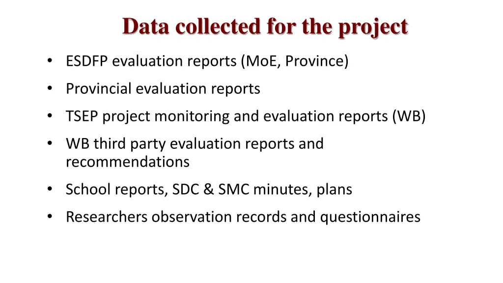 data collected for the project