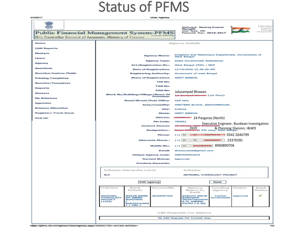 status of pfms status of pfms