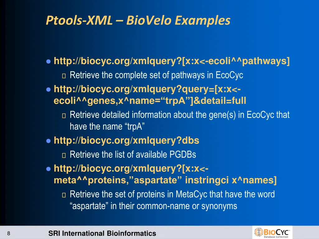 ptools xml biovelo examples