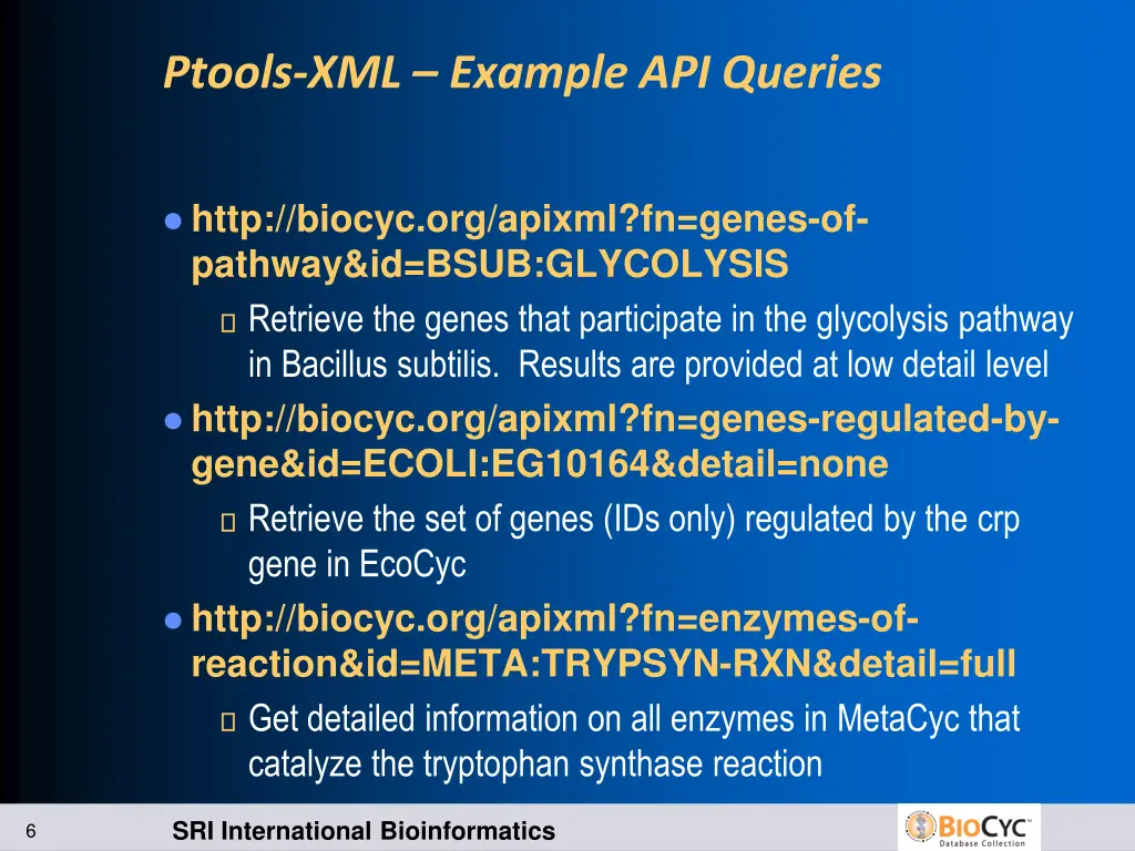 ptools xml example api queries