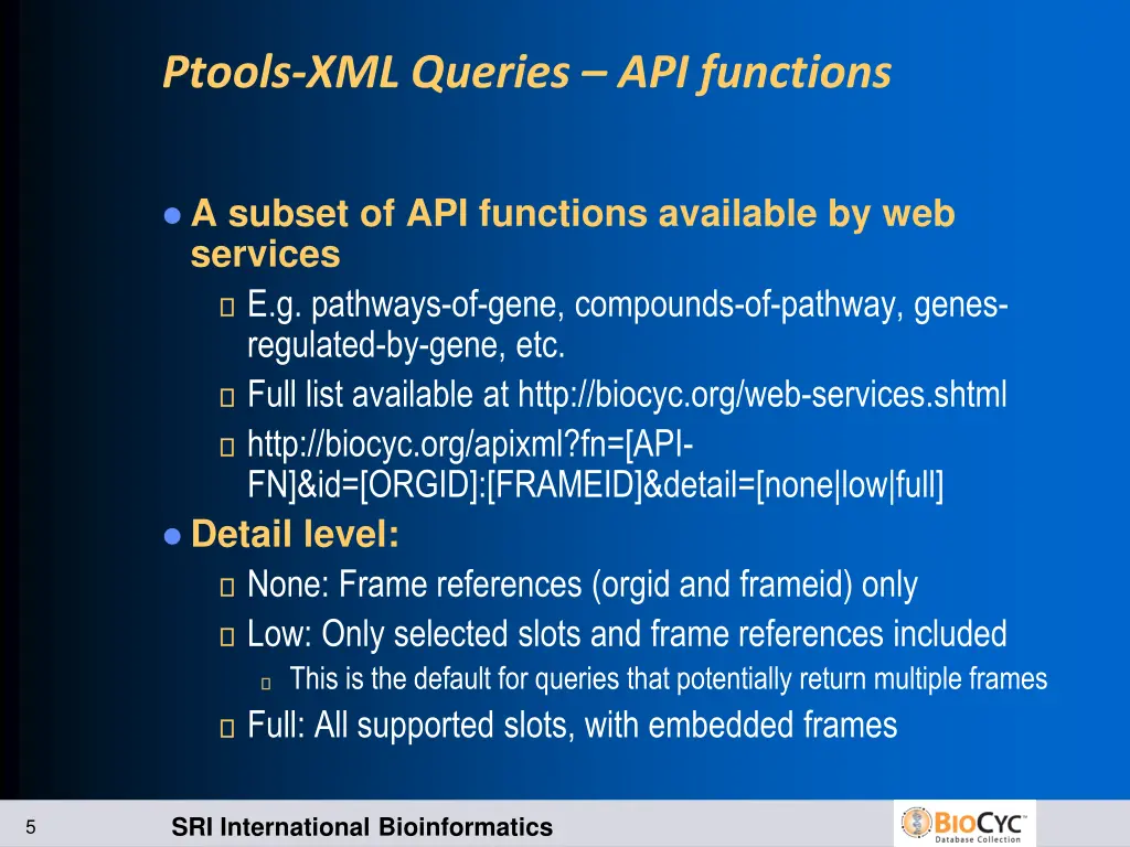 ptools xml queries api functions