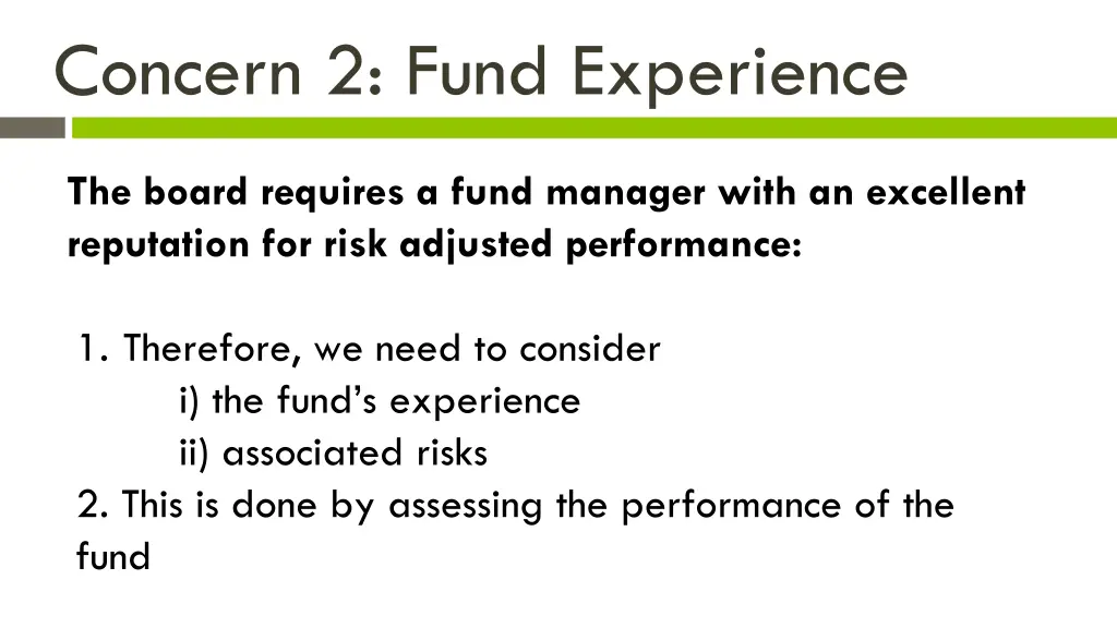 concern 2 fund experience