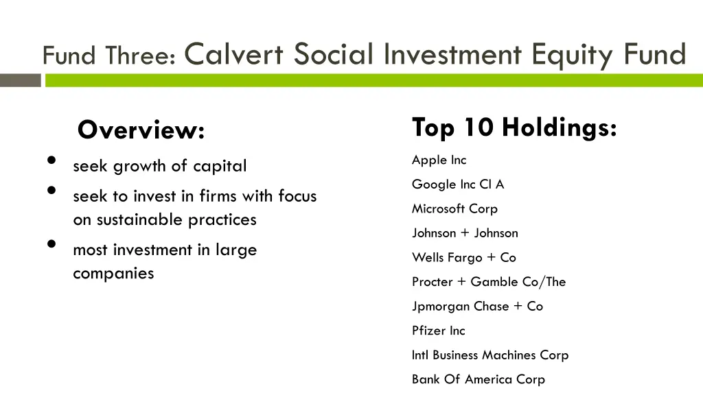 fund three calvert social investment equity fund