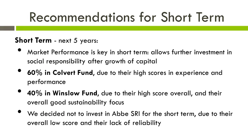 recommendations for short term