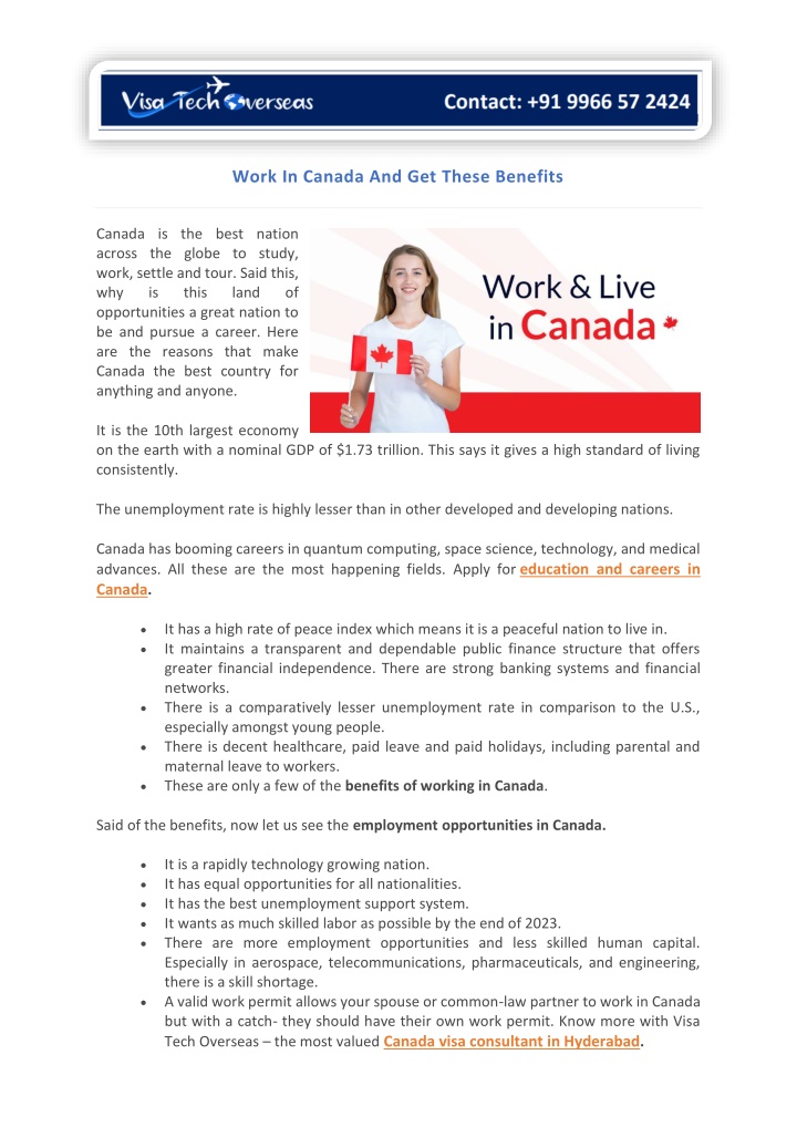 work in canada and get these benefits