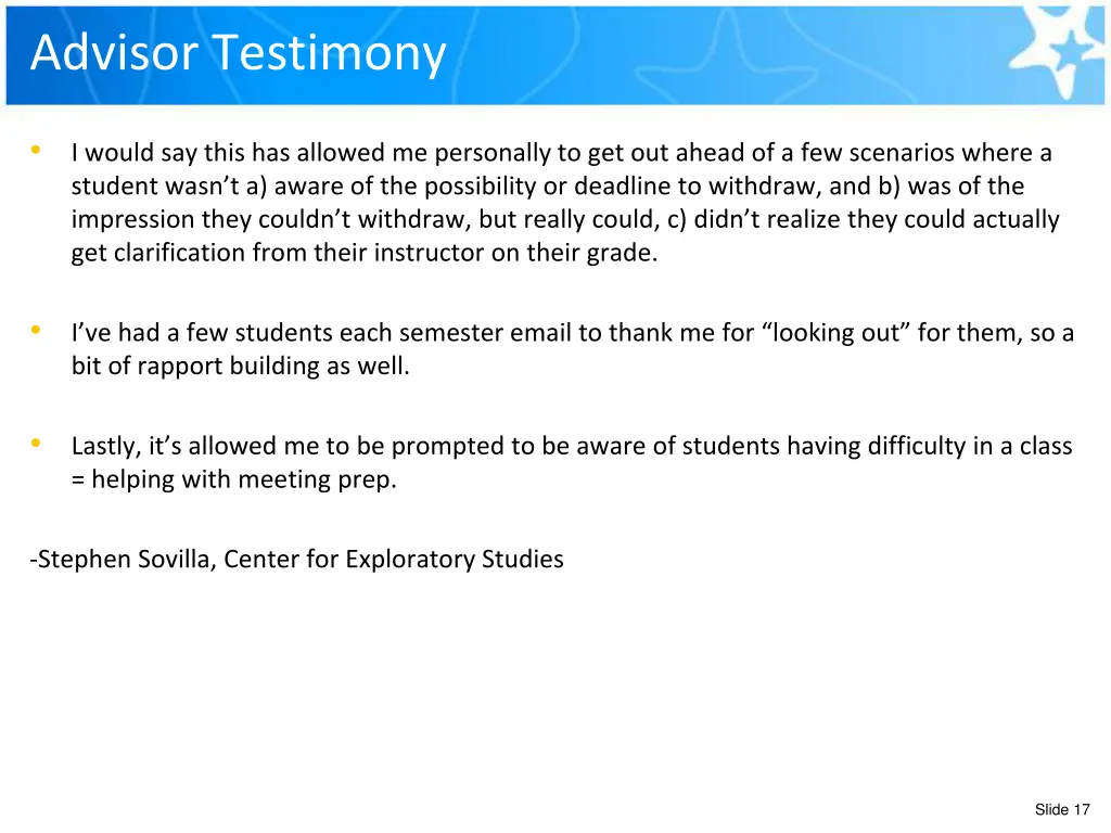 advisor testimony