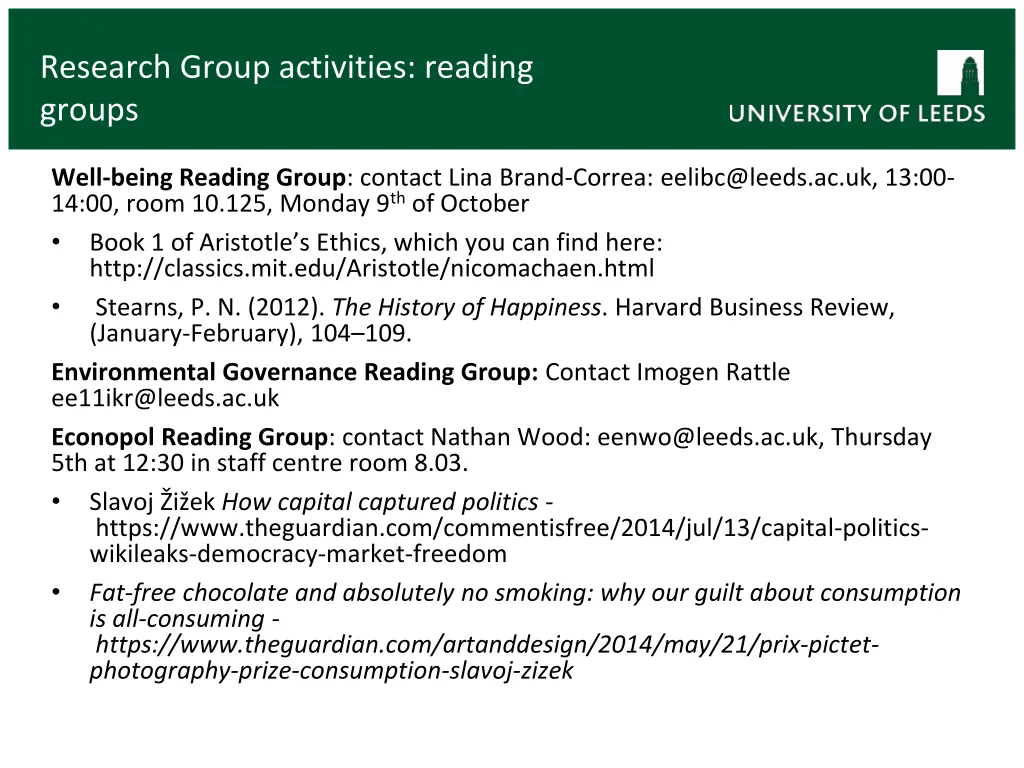 research group activities reading groups