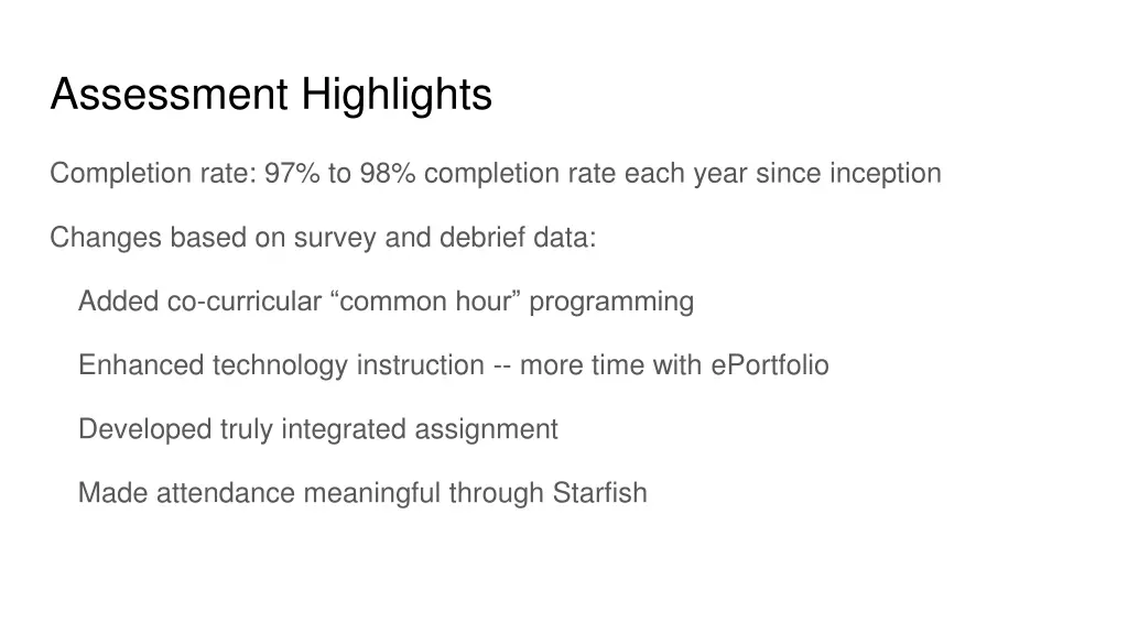 assessment highlights