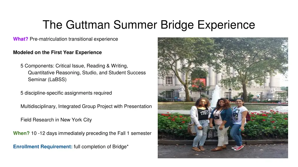 the guttman summer bridge experience
