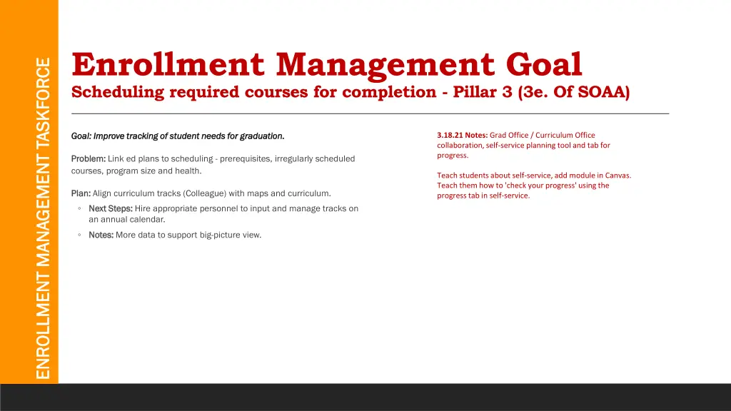 enrollment management goal scheduling required