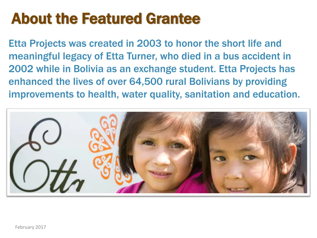 about the featured grantee about the featured