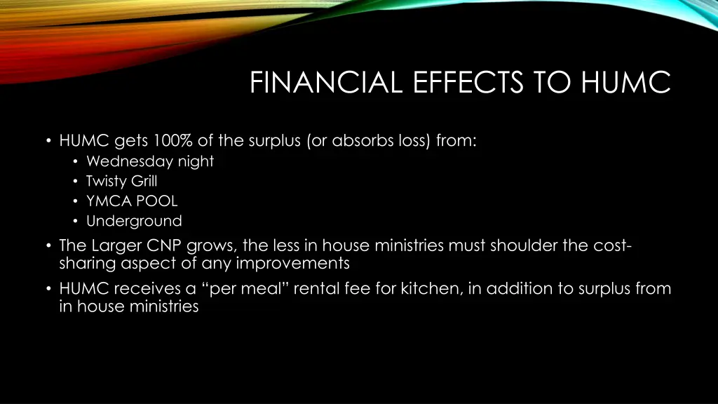 financial effects to humc