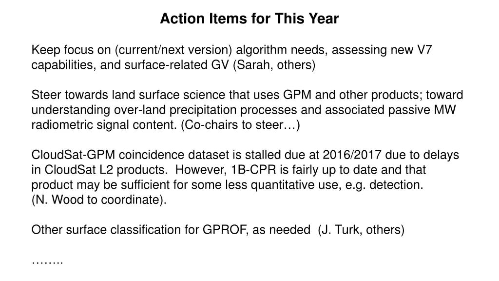 action items for this year