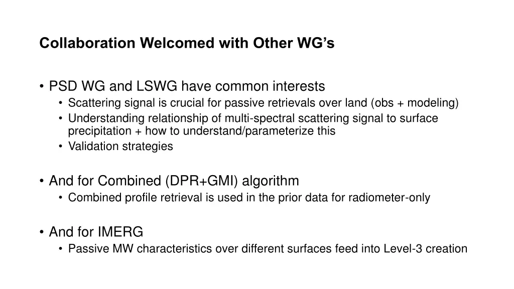 collaboration welcomed with other wg s
