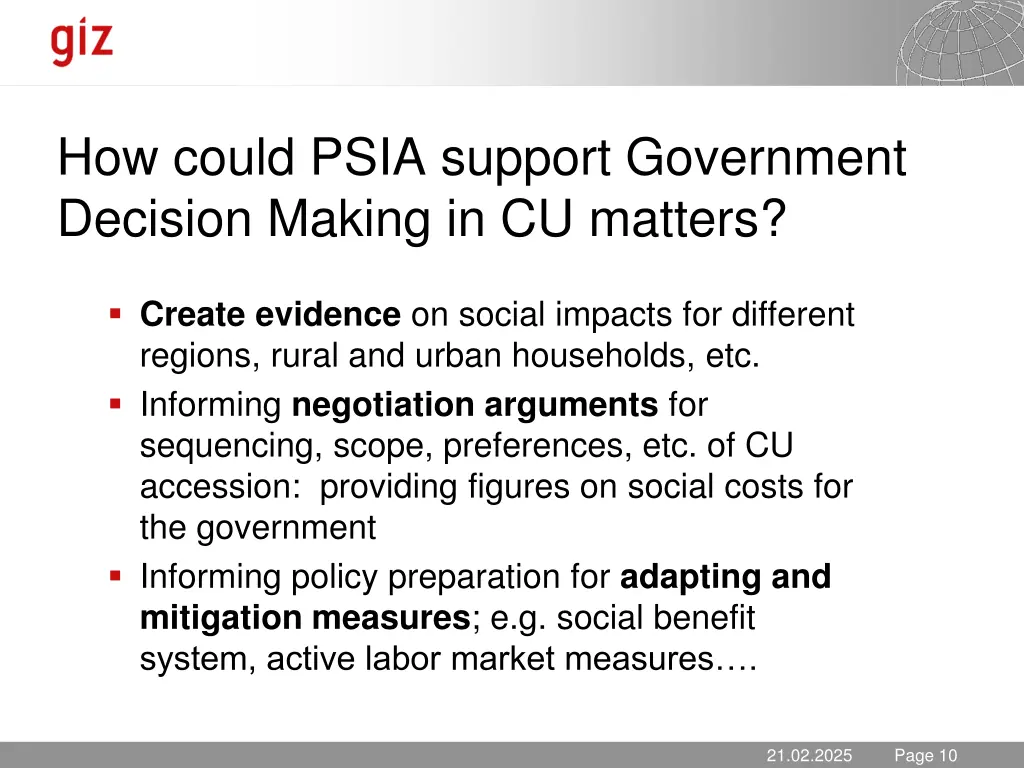 how could psia support government decision making