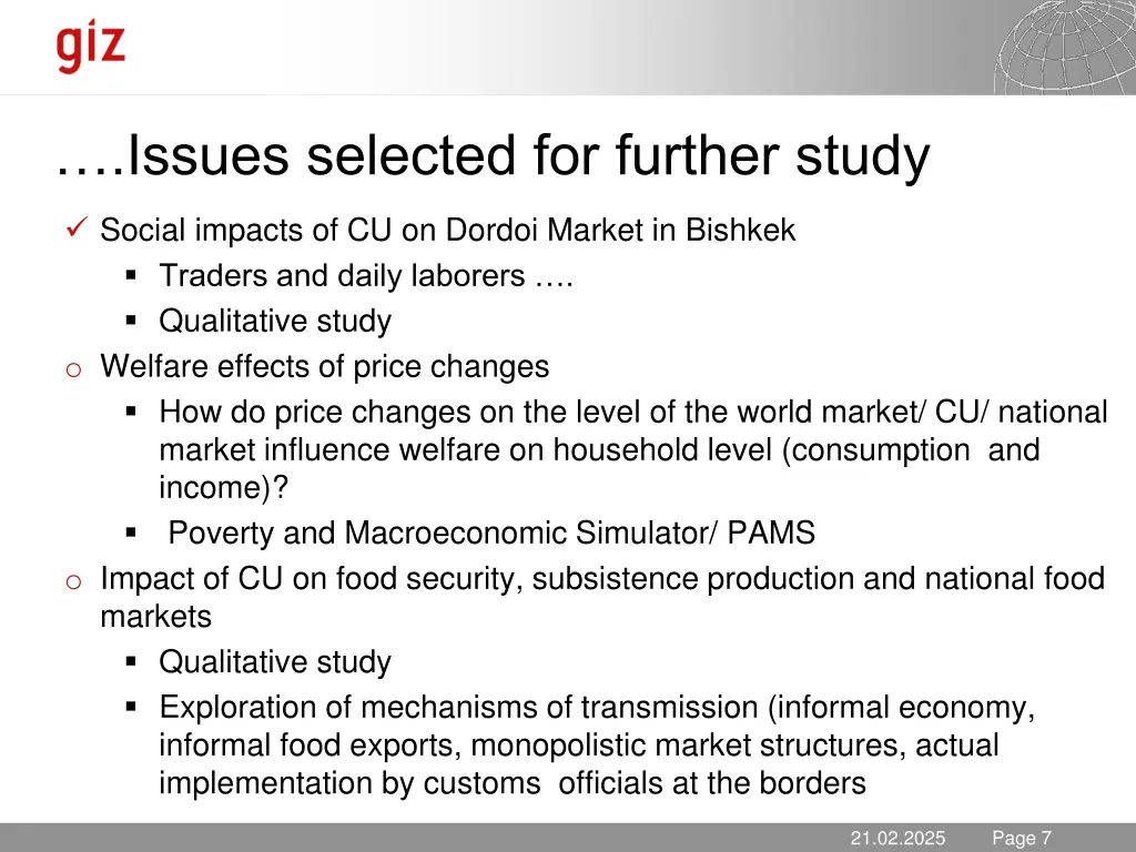issues selected for further study