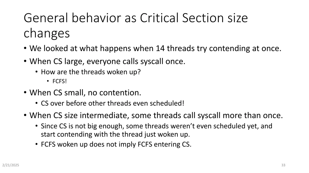 general behavior as critical section size changes
