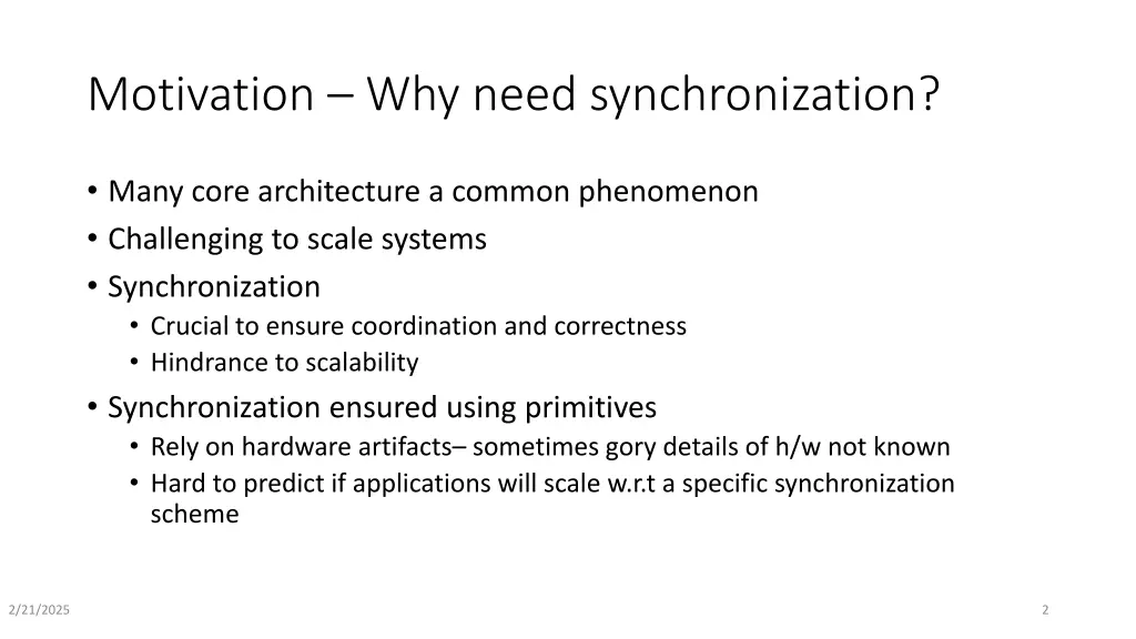 motivation why need synchronization