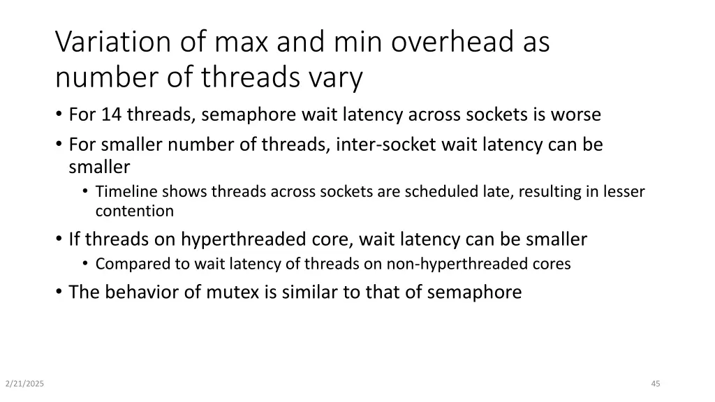 variation of max and min overhead as number